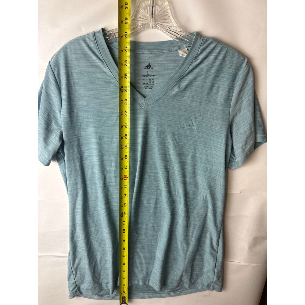 Adidas Shirt Small Adult Green Athletic Stretch V Neck Logo Casual Modern Large - Picture 7 of 7